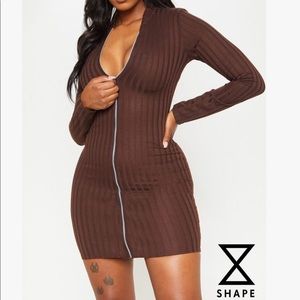 Brown Zip Up Dress